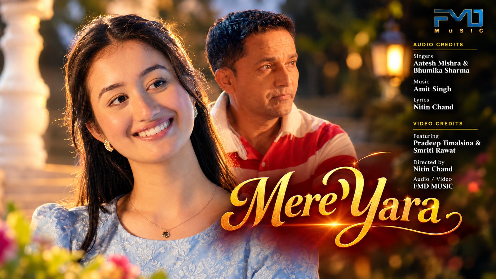 Mere Yara music video poster featuring Pradeep Timalsina and Smriti Rawat